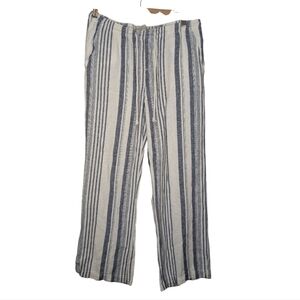 St.Johns Bay Blue White Striped Linen Blend Straight Leg Tie Waist Pants Medium
